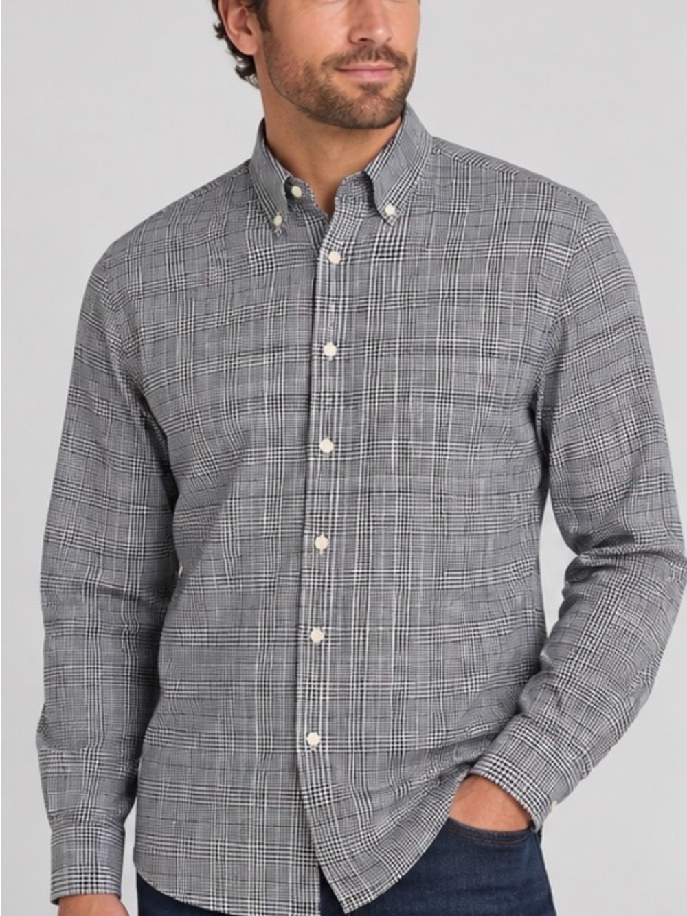 Peter Millar Men’s XXL Button Down Shirt Black Purple Houndstooth Plaid